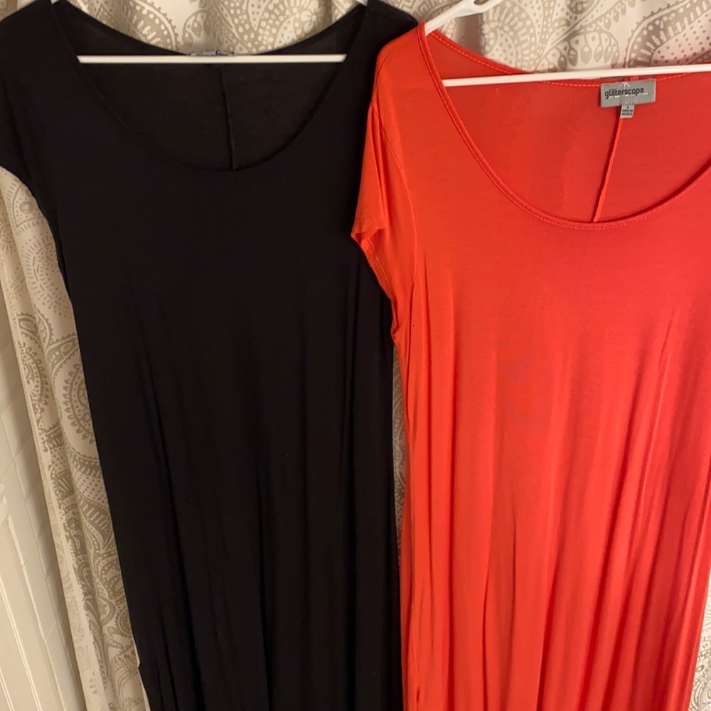 Scoop Neck Maxi Dress - Black and Coral